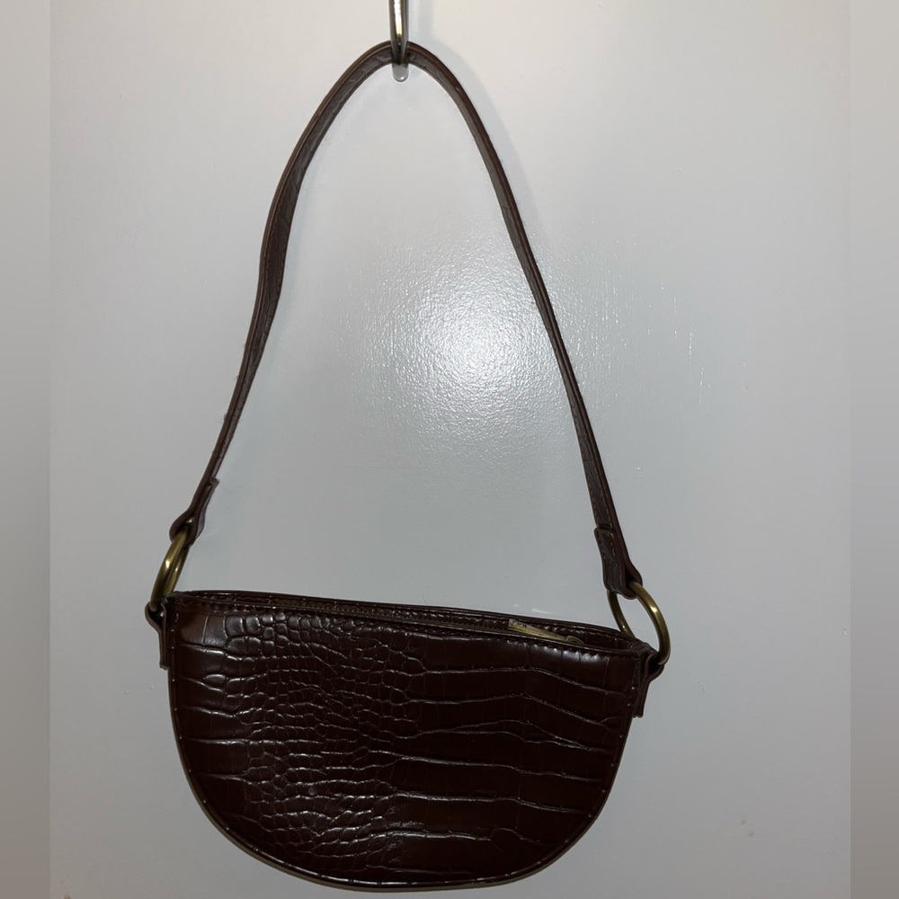 Brown snake embossed faux leather purse